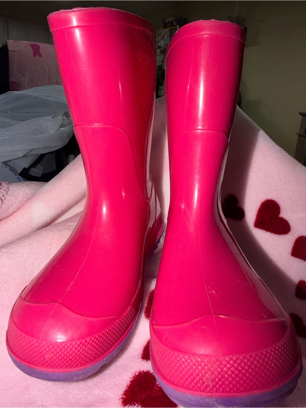 Kids Waterproof Rain Boots - Bright Pink Size: 7/8
